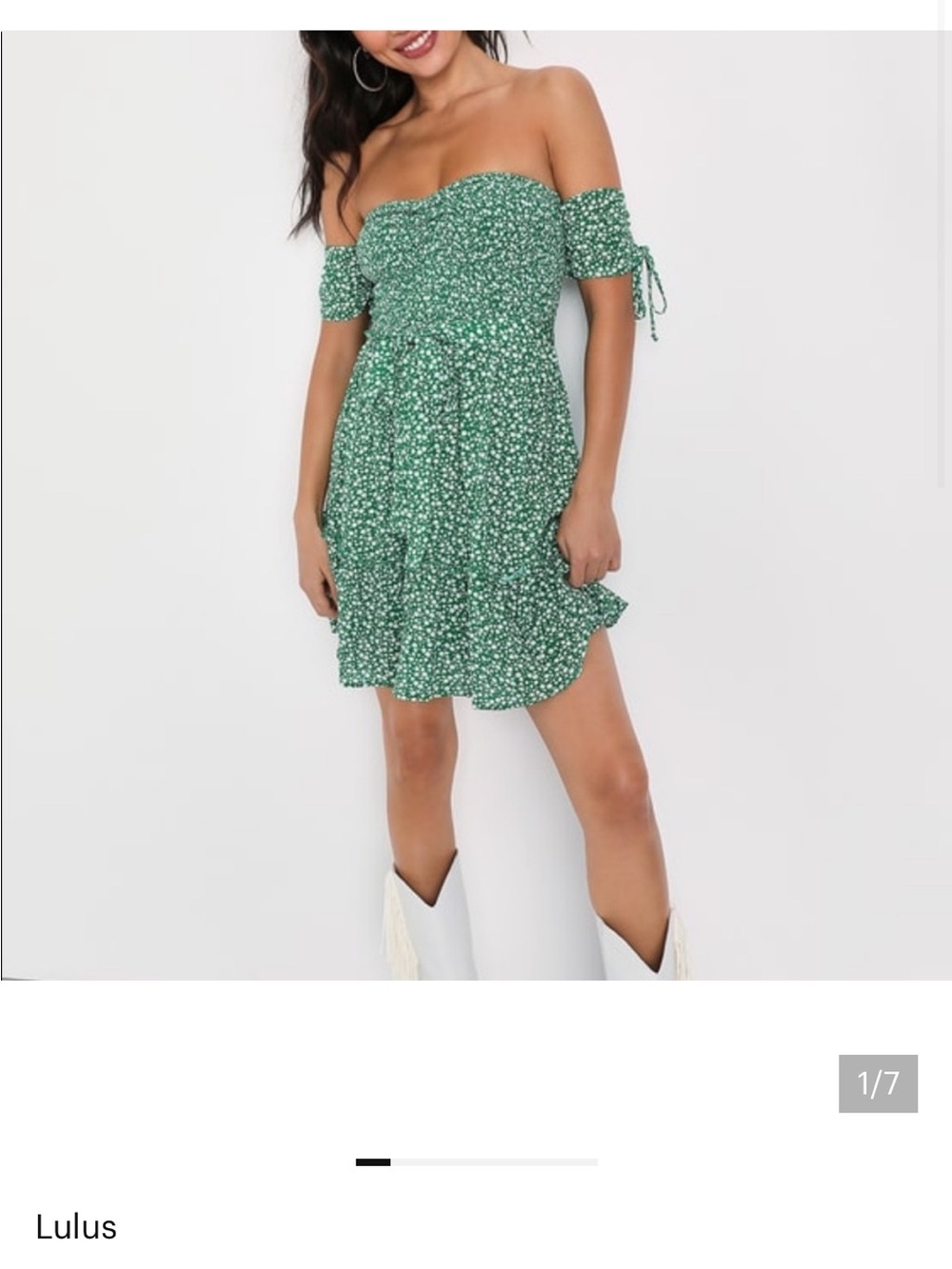 Lulu's Green Floral Off-the-Shoulder Mini Dress with Waist Tie